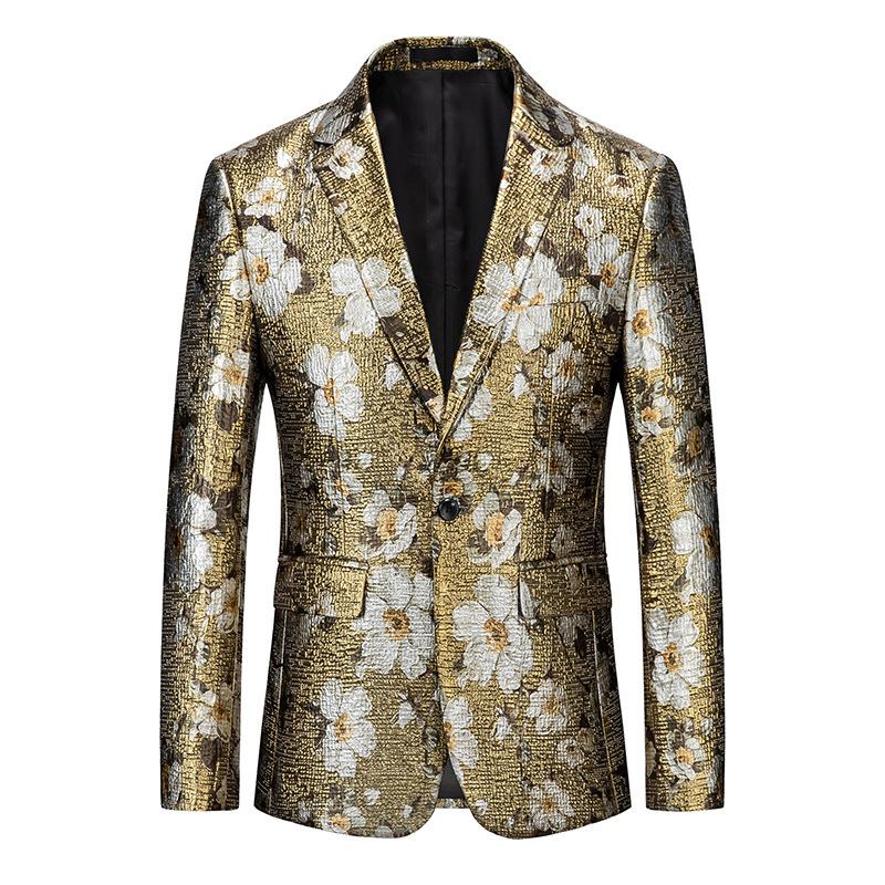 2023 Golden Flower Western Fitted Jacket Gold Printed Suit Toppjakke Menn