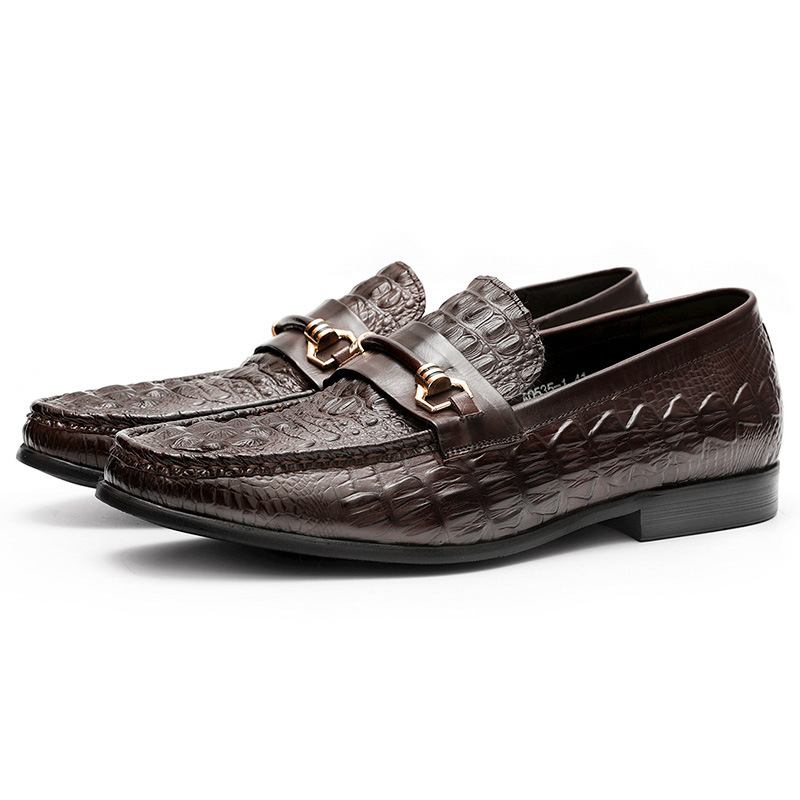 2023 Four Seasons Men's Doudou Shoes Semi-casual Dress Lær Tålag E-fisk Mønster Herresko